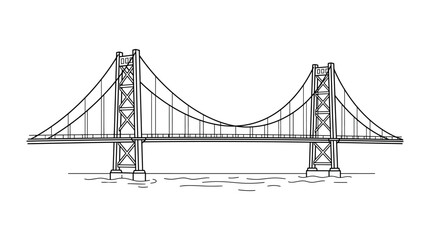 Fototapeta premium A detailed illustration of a large suspension bridge spanning over water with two towers.