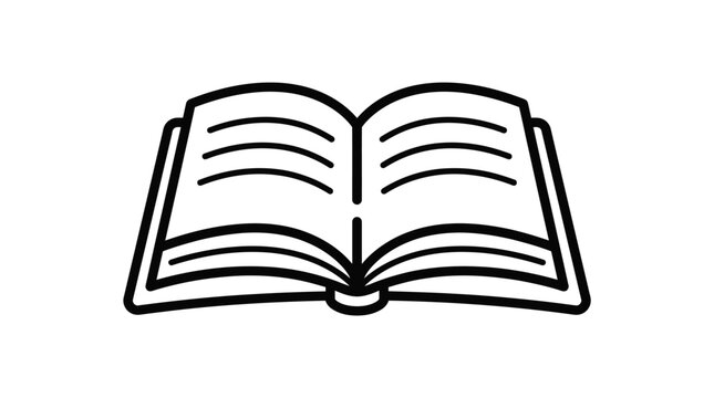 An open book with pages and lines on a white background is shown.