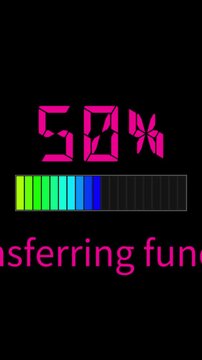 progress bar with percentage from 0 to 100 showing transferring funds text and transaction message