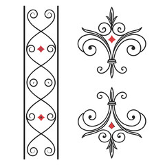 Elegant scrollwork ornaments with red accents. © yeasin