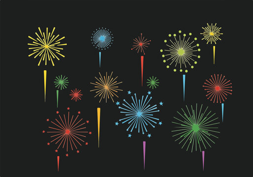 A digital illustration of colorful fireworks exploding
