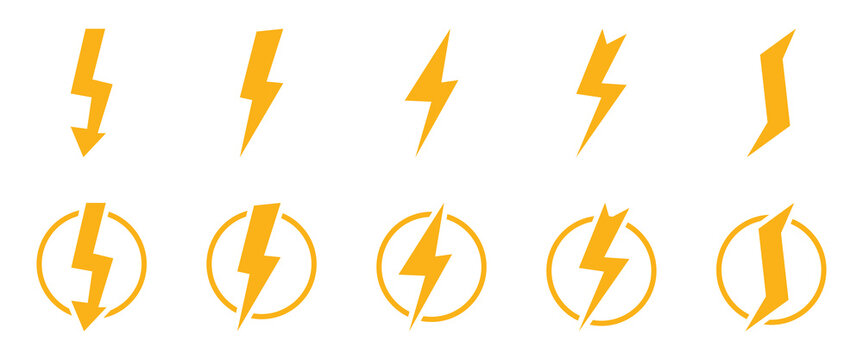 Thunder Bolt Vector Icon, Lightning strick symbol, Graphic elements, Vector stock. Illustration of thunder and lightning, icon set isolated on white background. Electric lightning art design. eps10.
