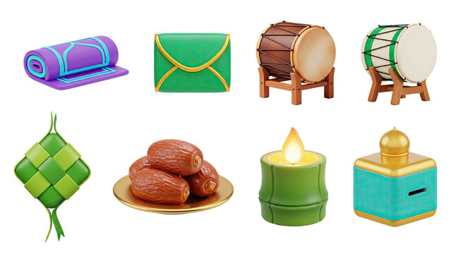 Islamic cultural and holiday icon set for ramadan and eid celebration