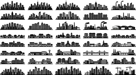 Obraz premium City Skyline Silhouette Collection Vector Set