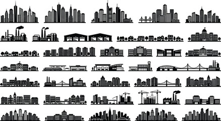 Obraz premium Urban Skyline and Building Silhouette Bundle