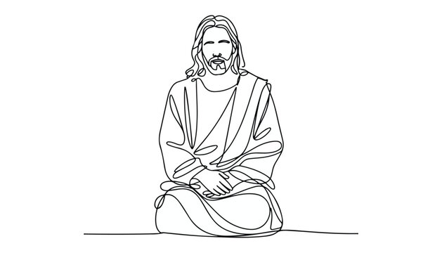 One continuous line illustration of an jesus christ , isolated on white background.