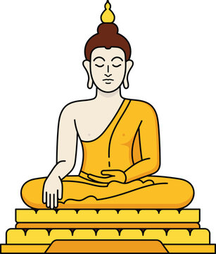Flat Vector Illustration of Seated Buddha Statue in Meditation Posture.