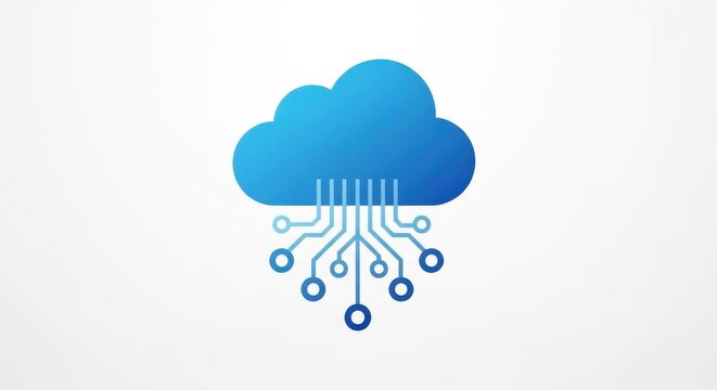 Blue cloud computing icon with circuit connections
