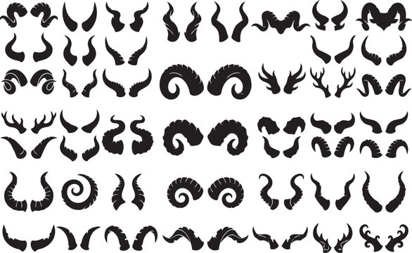 Premium Halloween Monster Horn Collection Silhouette Bundle Featuring Demon Devil Dragon And Fantasy Creature Horn Designs