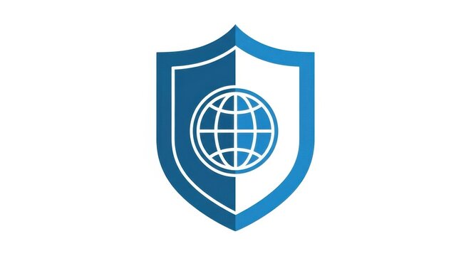 Blue shield icon with globe symbol