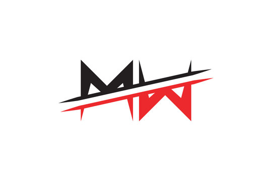 Abstract Geometric Letter M W Logo, Minimalist Slashed Monogram Spiky Gaming Symbol Vector Design
