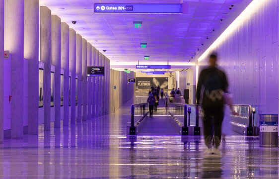 Underground pedestrian  walkway connecting terminals at Los Angeles International Airport (LAX) - Los Angeles, California, USA