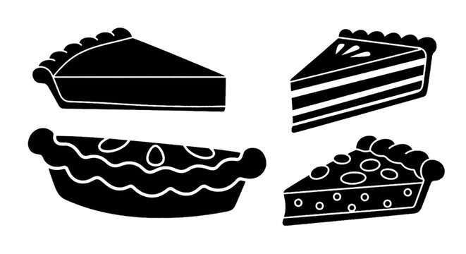 Vector illustration of set of four different pie and cake slices on a transparent background