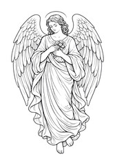 Naklejka premium PNG Graceful angel holding flowers.