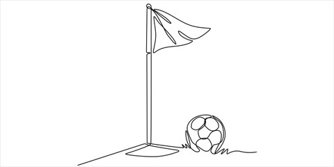 Corner flag and soccer ball continuous line art vector illustration minimalist sports teamwork and competition concept © Dosoroth Chandra