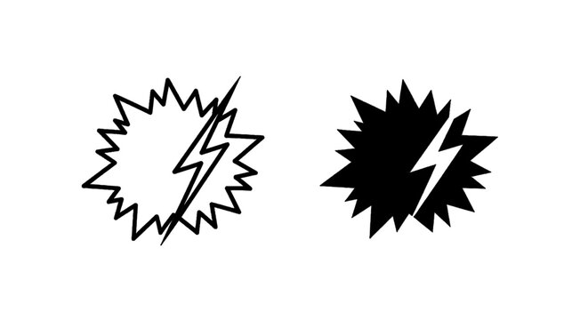 Vector illustration of comic book style speech bubble with lightning bolt symbol on a transparent background