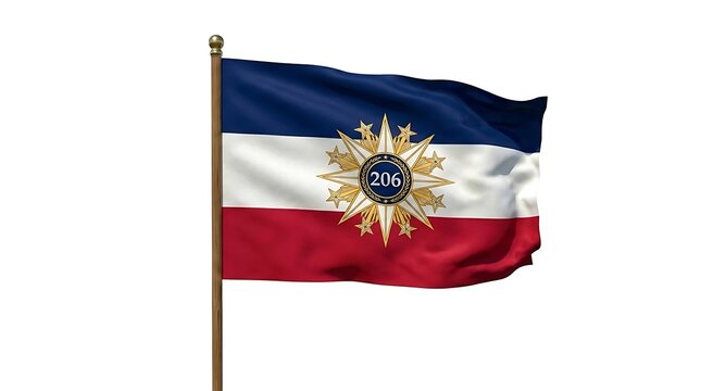 Of a golden star emblem on a red, white, and blue ribbon with 206 text red ribbon white ribbon