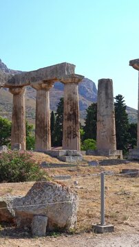 Ancient Temple of Apollo ruins in Corinth, Greece