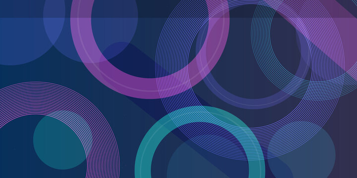 Modern abstract background with overlapping circles and rings, geometric shapes and purple hues, tech design.