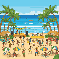 Obraz premium A lively beach festival with people dancing and having fun