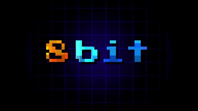 A retro 8-bit style text logo displaying the words '8bit' in blue pixel font on a dark digital background