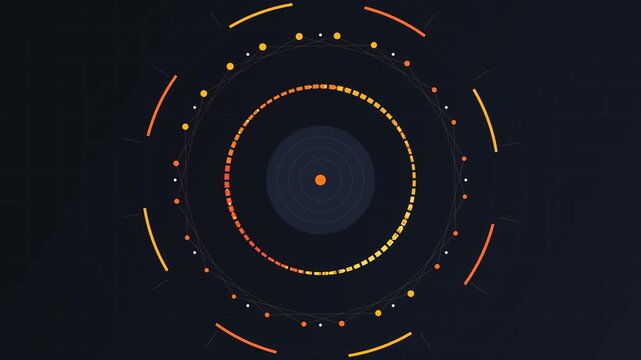 Futuristic Digital HUD Interface with Concentric Circles and Glowing Data Elements on Dark Background
