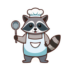 Fototapeta premium Cartoon raccoon chef holding a spoon