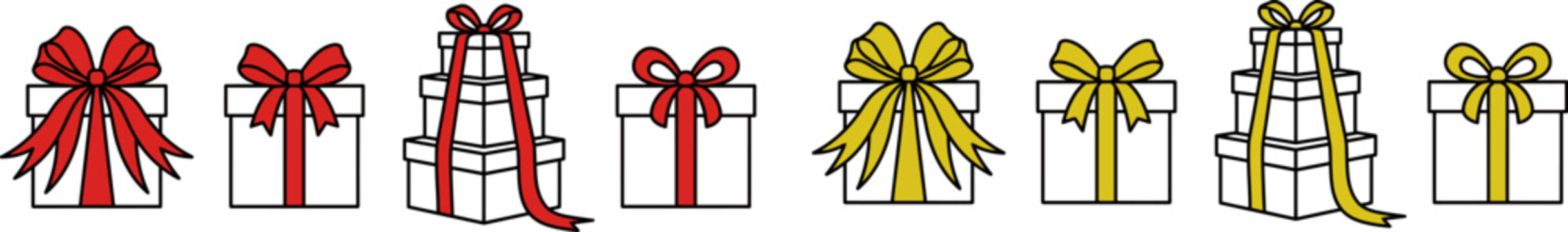 Gift boxes with red and yellow ribbons