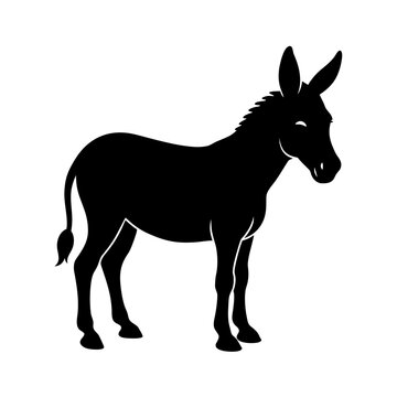 Donkey silhouette with long ears, standing calmly, simple outline, isolated on transparent