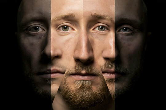 Man's face divided into four emotional temperaments in abstract style  