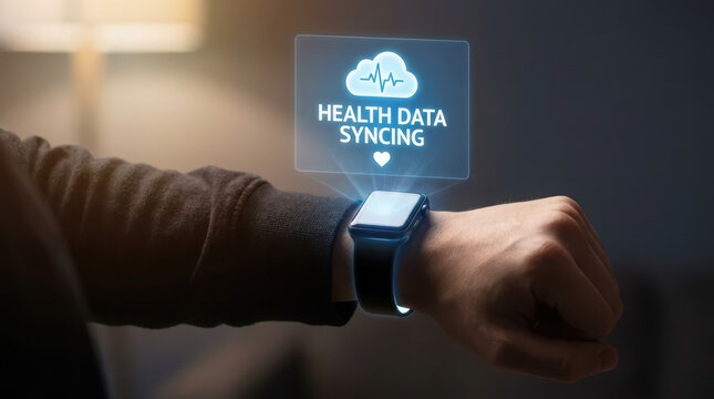 Health data syncing concept smartwatch cloud storage
