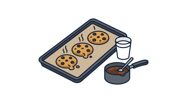 Freshly Baked Chocolate Chip Cookies with Milk and Sauce