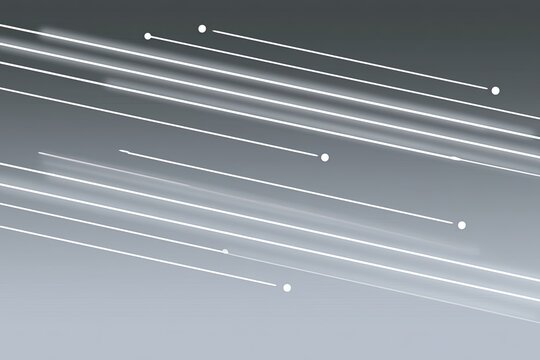 Diagonal luminous streaks with small bright dots on gradient gray background