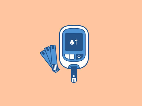 Blood Glucose Monitor with Test Strips for Diabetes Management Healthcare Vector Illustration