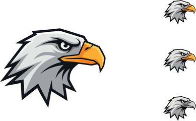 Fototapeta premium A graphic illustration of a bald eagle head in profile with multiple smaller versions nearby