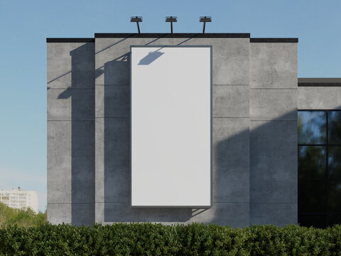 Vertical Empty Billboard Mockup from Front View on Building Exterior 3D Render