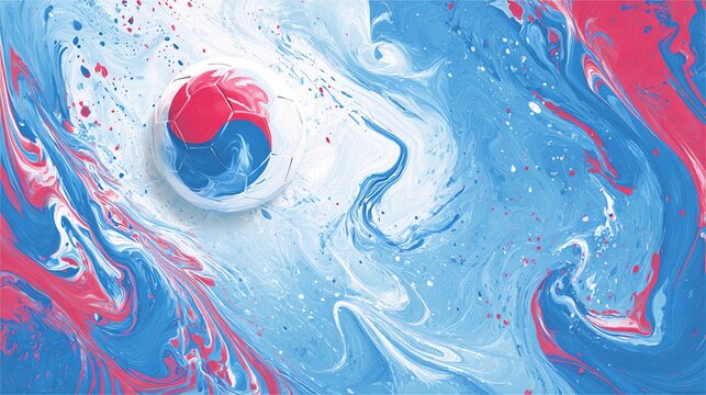 South Korean Flag Soccer Ball Abstract Fluid Art Background