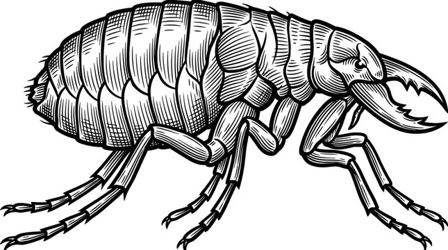 Vintage Hand Drawn Engraving of a Parasitic Flea Insect Isolated on White Background for Pest Control