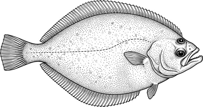 Vintage Hand Drawn Engraving of a Flounder Flatfish Isolated on White Background for Seafood Menu Design