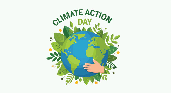 A graphic illustration for Climate Action Day with a globe