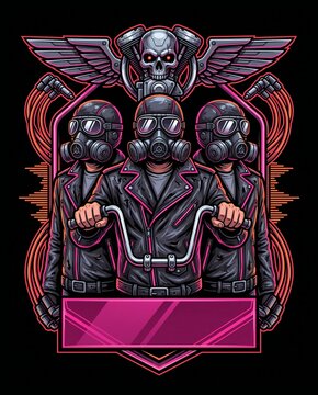 Futuristic Motorcycle Rider Squad Emblem Vector Illustration with Dark Jacket and Neon Highlights
