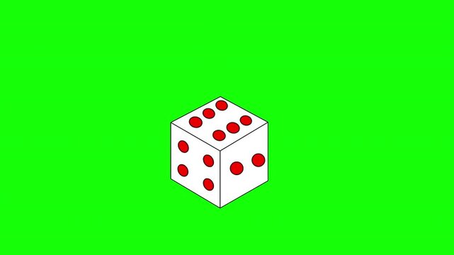 Rolling Dice Icon Animation on Green Screen | Casino Dice Chroma Key 2D Motion Graphic