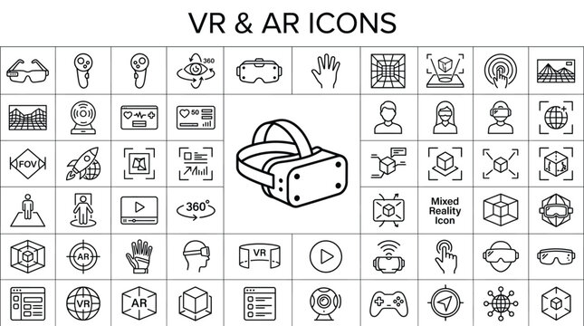 Collection of virtual reality and augmented reality icons