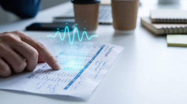Voice recognition technology enhances agent productivity by analyzing data on paper with AI assistance in modern office setting