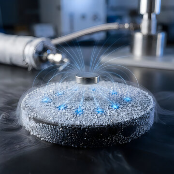 Superconducting Magnet Levitation, Magnetic Field Lines, Cryogenic Science Experiment, Quantum Physics Research, Advanced Technology Lab