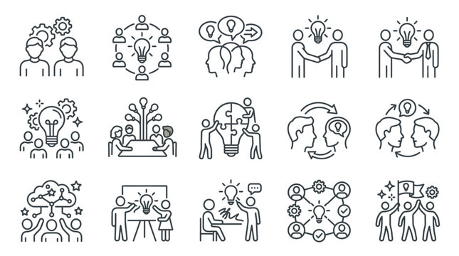 Knowledge sharing and professional development outline icons.