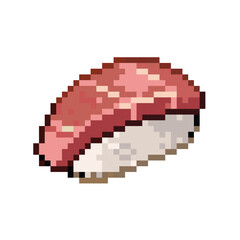 Obraz premium pixel art sushi tuna nigiri japanese food vector icon illustration