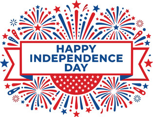 Obraz premium Happy independence day greeting card design with fireworks and stars