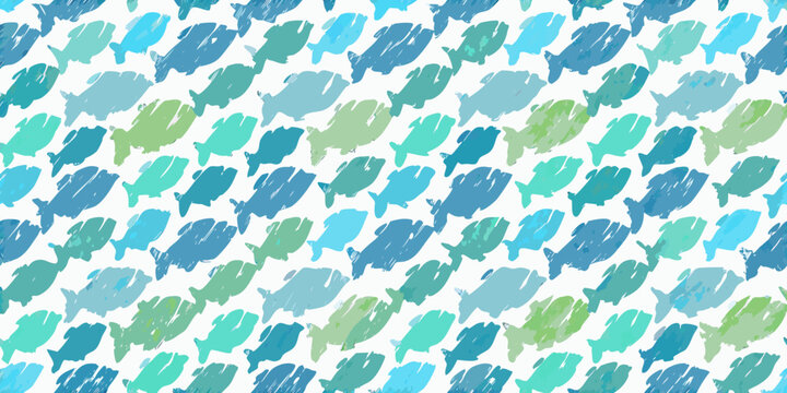 Fish pattern vector illustration with textured brushstrokes and cool color palette