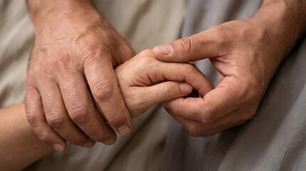 Fototapeta premium Intertwined hands gently holding, conveying love, support, and a profound sense of emotional bond